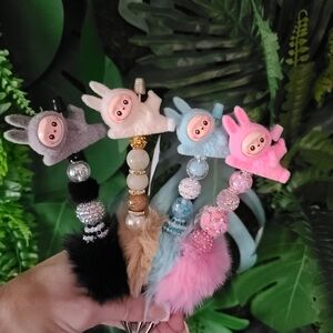 Adorable Fancy Rhinestone Beaded Labubu Pen.